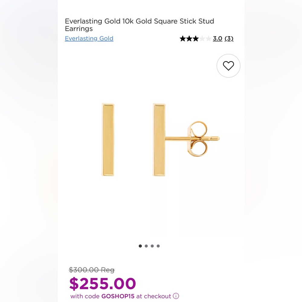 Everlasting Gold 10k Gold Square Stick Stud Earrings